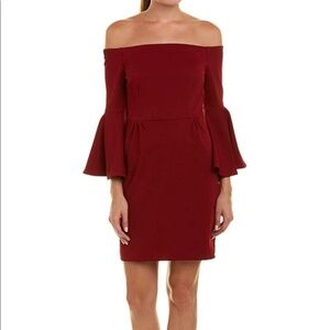 NWT Trina Turk Off Shoulder Bell Sleeve Mini Dress in Burgundy Sz. 4